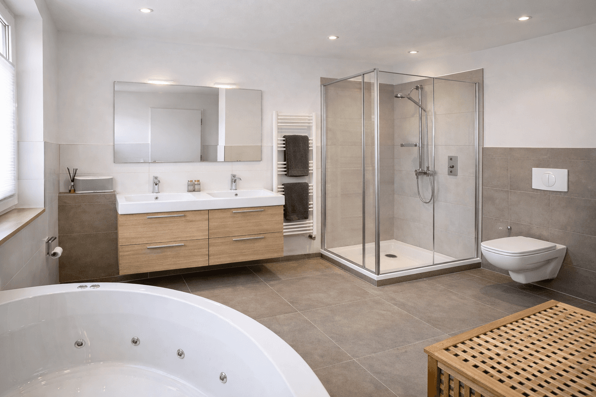 Bad im Dachgeschoss mit klarer Geometrie