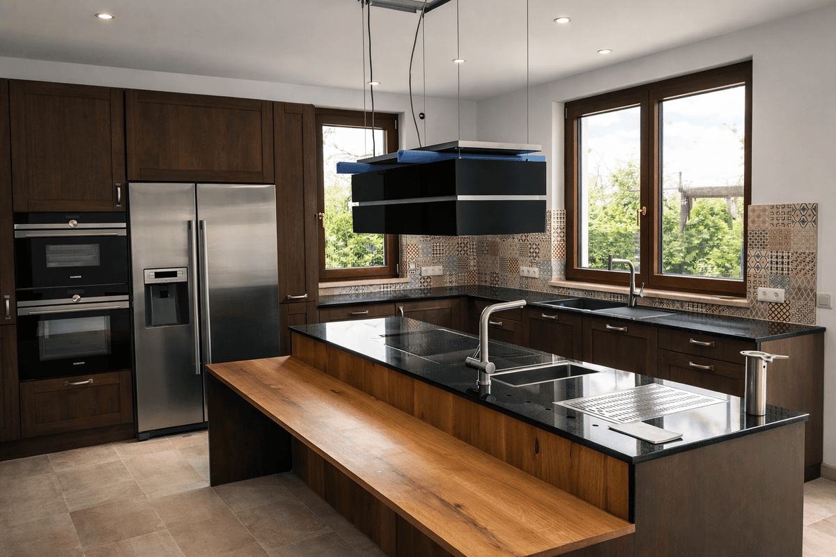 Offene Küche mit klarer Linienführung und ruhiger Materialwahl