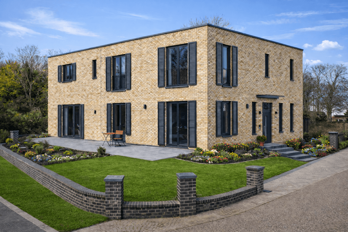 Moderne Stadtvilla mit Klinkerfassade und klarer Kubatur